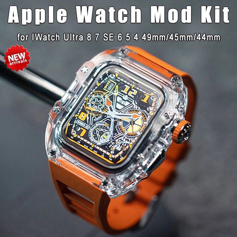 For Apple Watch Series 8/7 41mm RM Mod Kit Titanium Case Fluororubber Bands