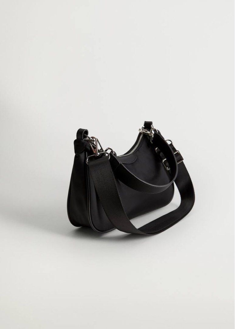 MANGO Double Handle Shoulder Baguette Hobo Nylon Bag Women s Fashion Bags Wallets Shoulder Bags on Carousell