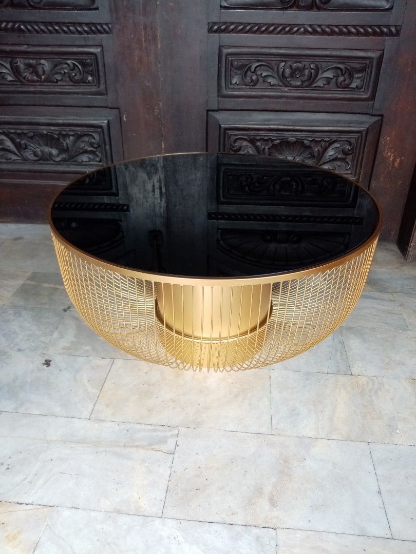 Modern Gold Black Round Tempered Glass Living Center Table on Carousell