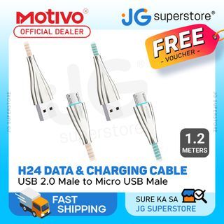 Motivo H24 USB-A 2.0 Male to Micro USB Male 1.2M 2.4A Fast Charging Data Cord Cable with Braided Wire, 480Mbps Transfer Speed & LED Light Indicator for Smartphones 1.2-Meters (Blue, Pink) | S0029, S0030 | JG Superstore
