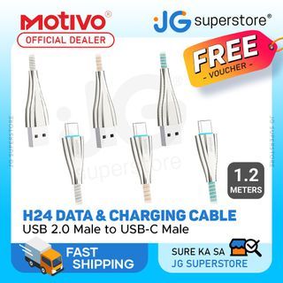 Motivo H24 USB-A 2.0 Male to USB-C Male 1.2M 2.4A Fast Charging Data Cord Cable Braided Wire with 480Mbps Transfer Speed & LED Light Indicator for Smartphones 1.2-Meters (Blue, Pink, Gray) | S0025, S0026, S0027 | JG Superstore