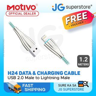 Motivo H24 USB-A 2.0 to Male Lightning 1.2M 2.4A Fast Charging Data Cord Cable with Braided Wires, LED Light Indicator, Aluminum Oxidation Reststant Plugs and Voltage Protection for Smartphones 1.2-Meters (Blue) | S0023 | JG Superstore