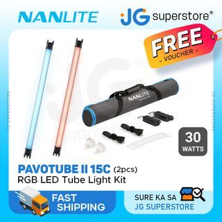NANLITE PavoTube II 15C 30W RGB LED Tube Light 2 Kit with Built-In Rechargeable Battery, 2700-7500K CCT Range, 15 Special Effect Presets and NANLINK Mobile App Support | JG Superstore