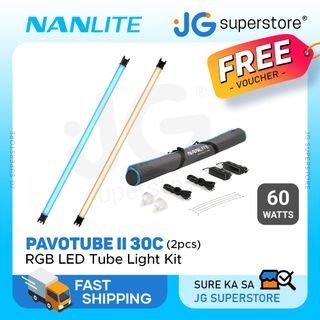 NANLITE PavoTube II 30C 60W RGB LED Tube Light 2 Kit with Built-In Rechargeable Battery, 2700-7500K CCT Range, 15 Special Effect Presets and NANLINK Mobile App Support | JG Superstore