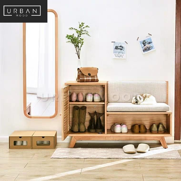 NATIVE Rustic Solid Wood Shoe Cabinet Bench, Furniture & Home Living ...