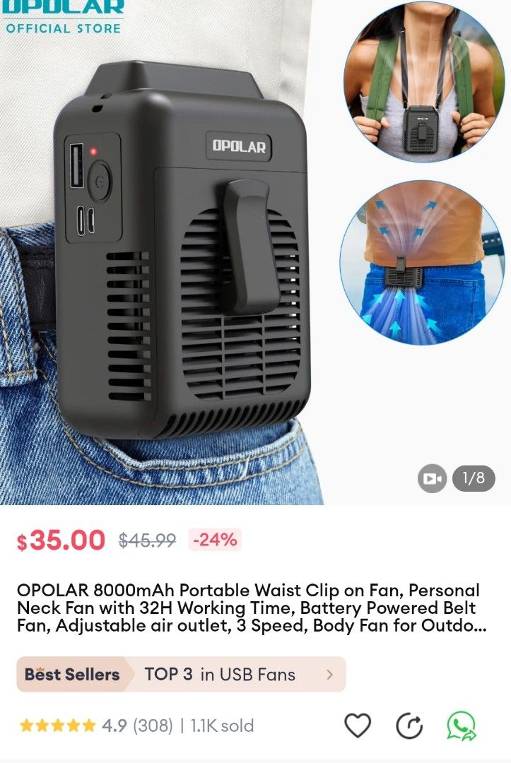 Opolar Waist Clip Neck Fan NF181, Furniture Home Living