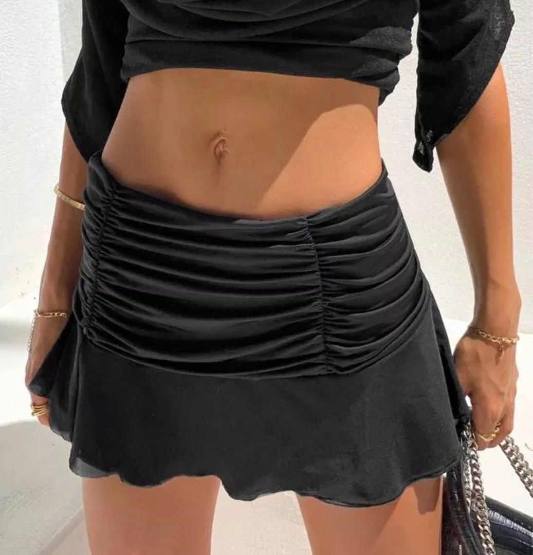 A line black ruffle sale skirt