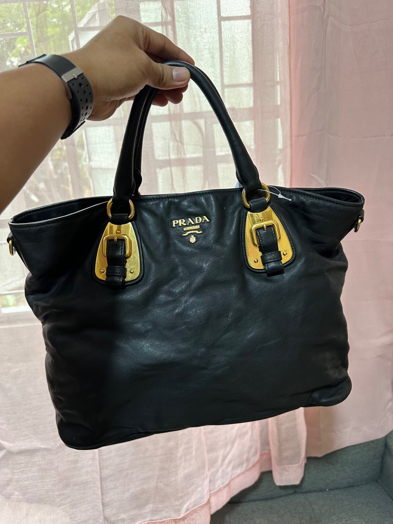 Prada leather handbag black clearance
