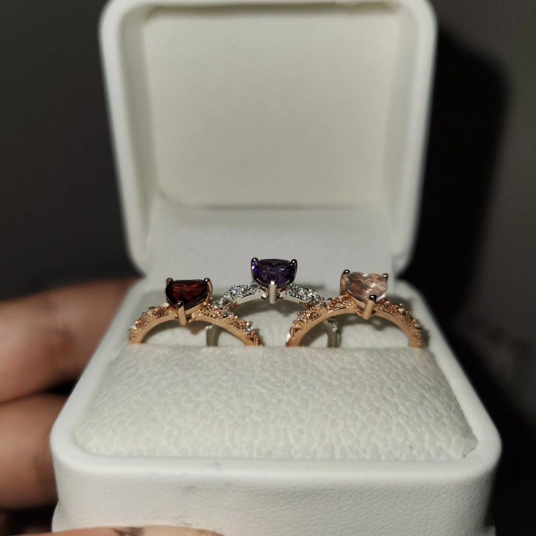 Premium Ring Garnet Rose Gold Rose Quartz Rose Gold and Amethyst Silver 925 Silver Plated Ring Adjustable