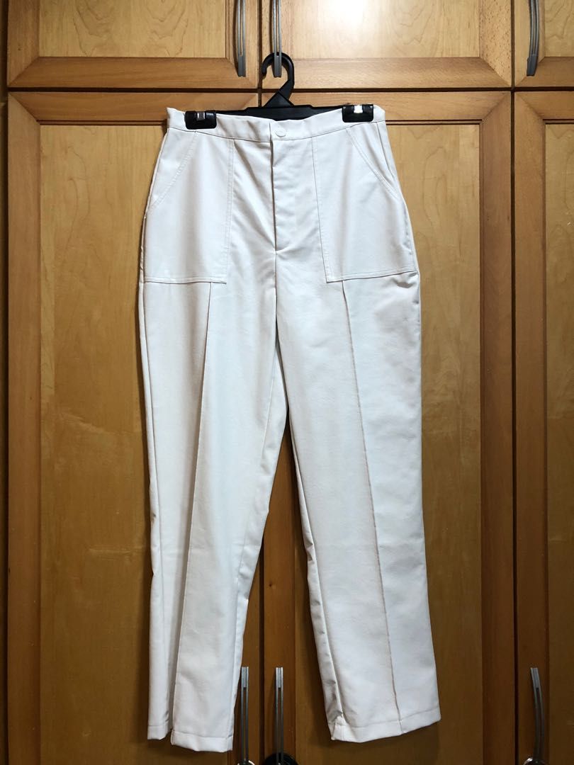 White faux leather discount pants