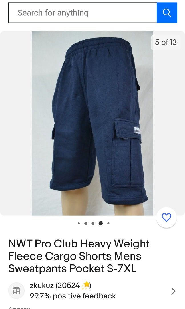 NWT Pro Club Heavy Weight Fleece Cargo Shorts Mens Sweatpants Pocket S-7XL  