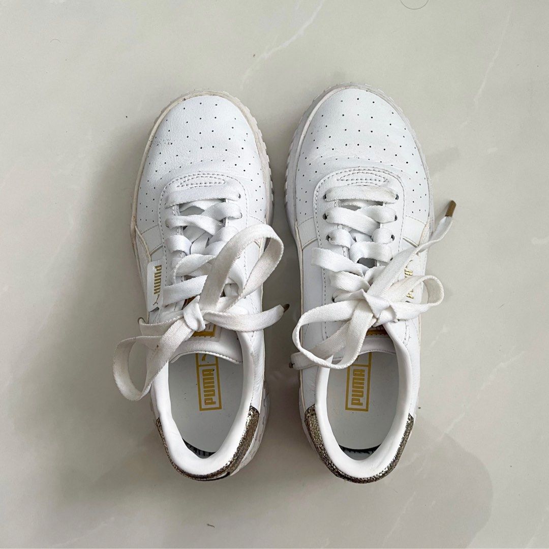 White and discount gold puma sneakers