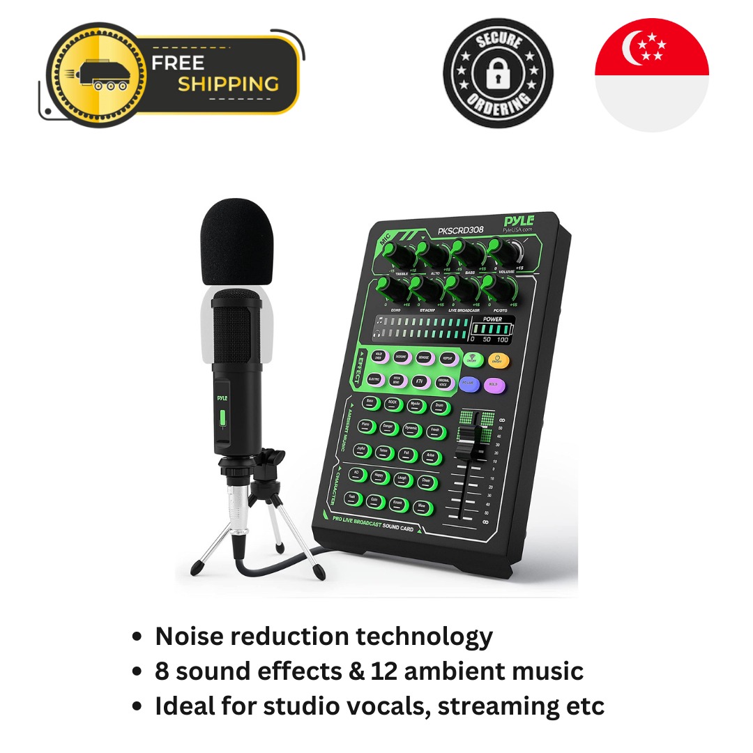 Audio　Broadcast　Sound　STOCK　Card　Sounds　Pro　Condenser　Ambient　for　Interface　AND　DJ　mixer　w/Microphone　Live　SEALED　PC,　Streaming　podcasts　Studio,　Gaming,　Recording　Phone,　w/FX,　NEW　PKSCRD308　[SG　BRAND　...　Pyle　Bluetooth　Portable　Set,