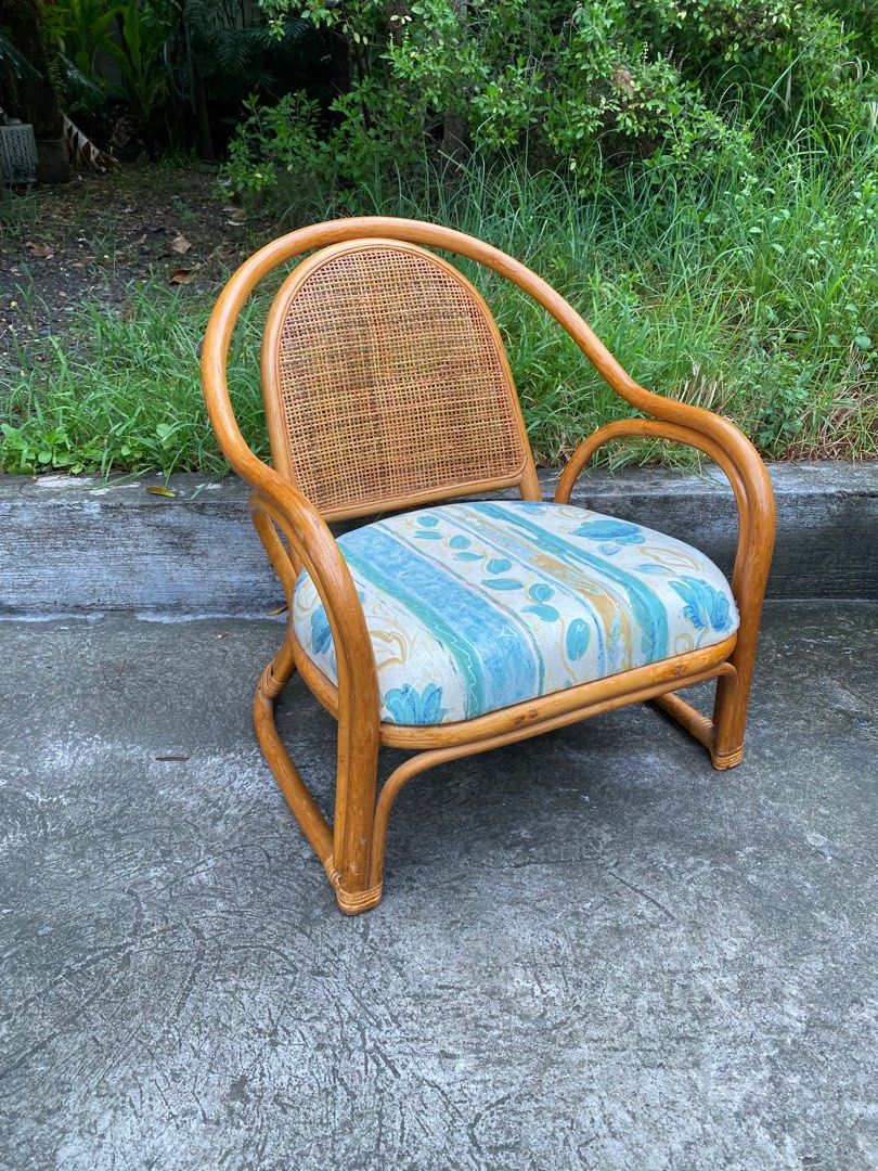 rattan low chair (fix cushion) on Carousell