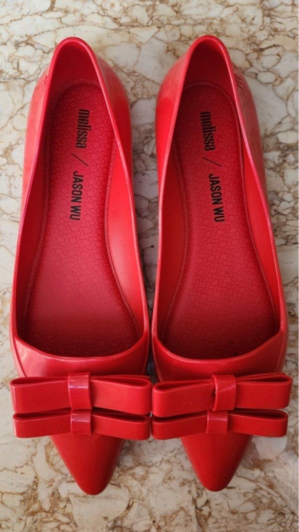 Red Pointy Jason Wu x Melissa Shoes Double Bow Ribbon Jelly Flats