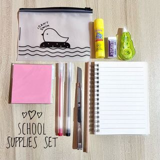 School Supplies Set: pouch muji notebook pens pencil eraser correction tape glue cutter sticky notes
