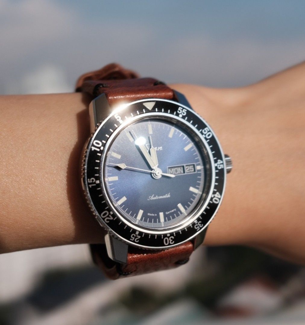 Sinn 104 Pilot Watch Blue Dial 41mm Leather Vintage Style Watch