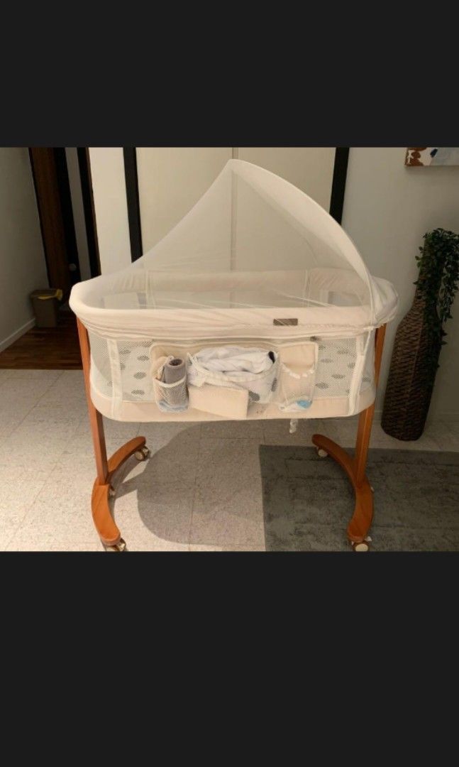 Solid wood baby bassinet with wheels Babies Kids Baby Nursery
