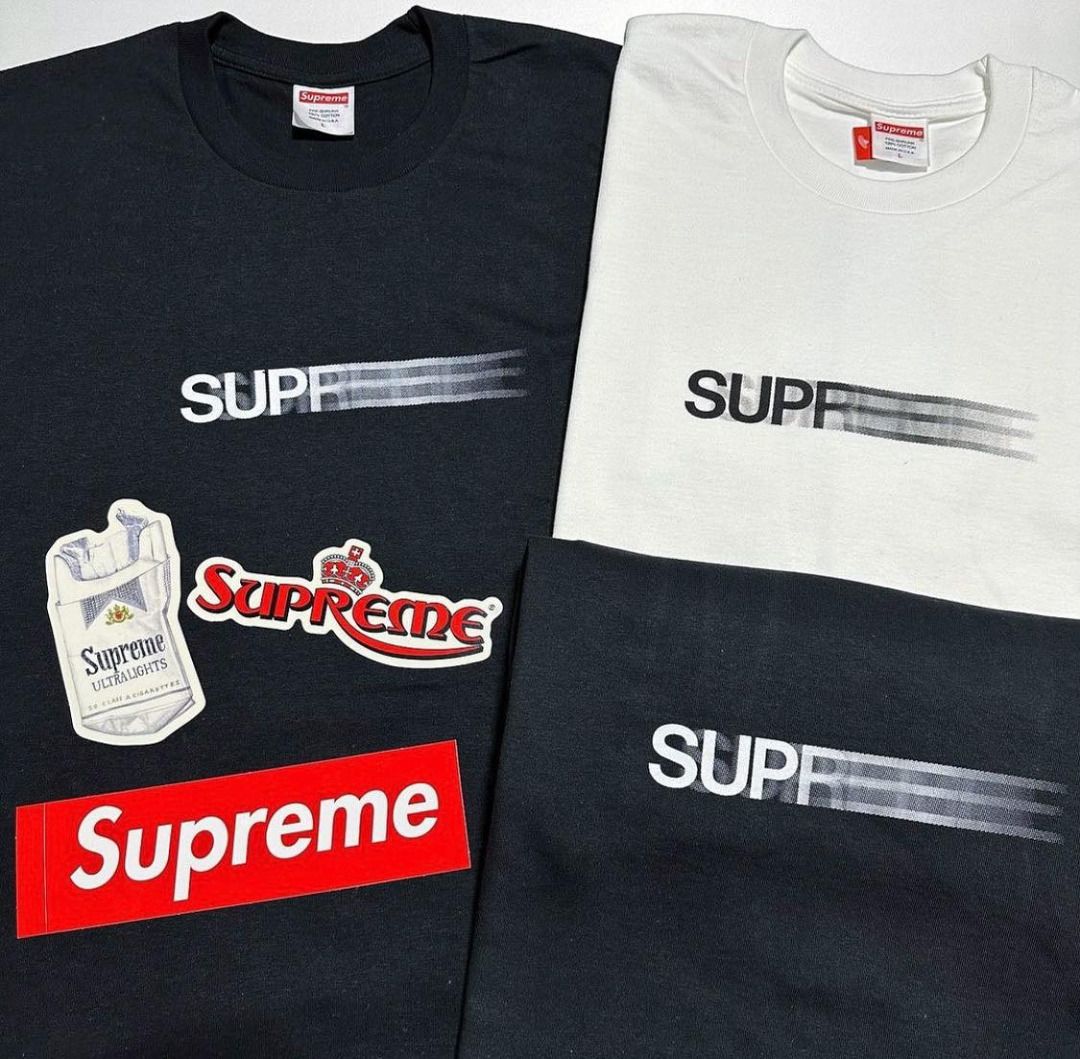 Supreme Motion Logo Tee Black / White Made In USA T恤t-shirt, 男裝