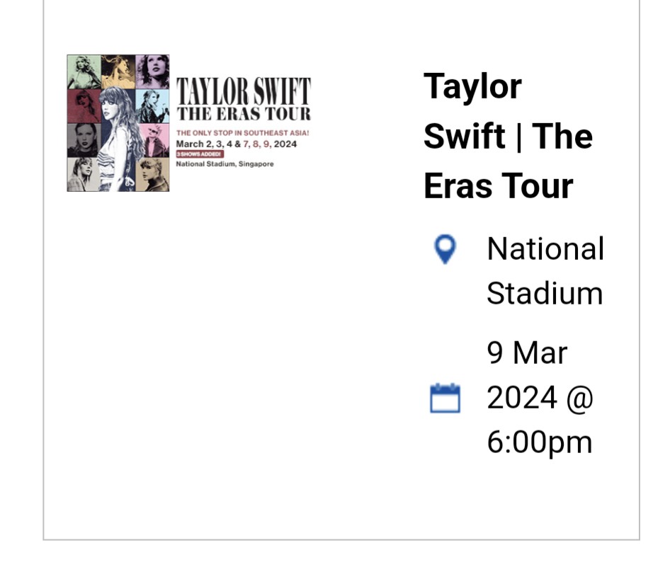 2x Taylor Swift tickets, Tickets & Vouchers, Event Tickets on Carousell