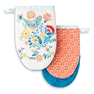 NEW! PIONEER WOMAN SWEET ROSE MINI MITTS OVEN MITTS ~ SILICONE GRIPS!