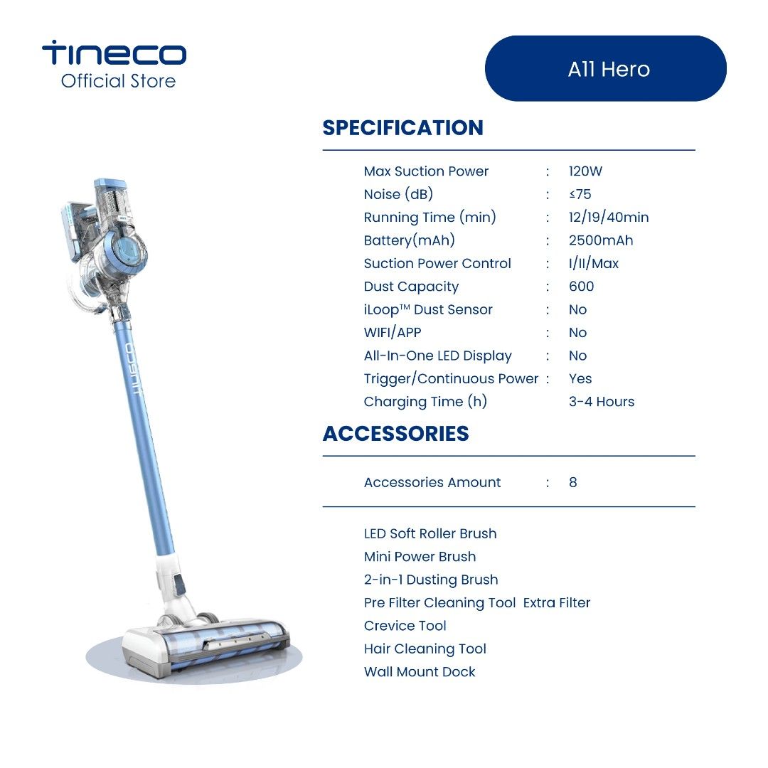 Tineco A11 Hero Cordless Stick Handheld Vacuum Cleaner, TV & Home