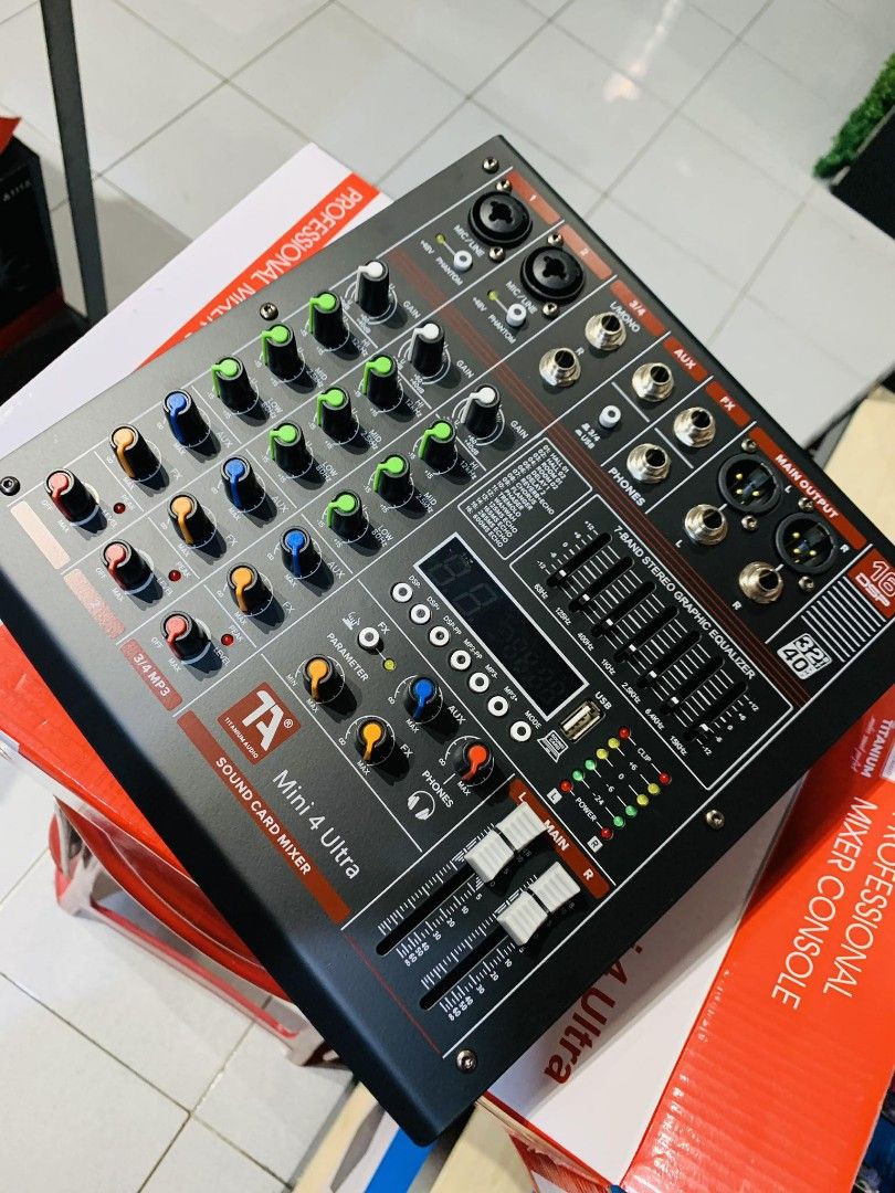💯Titanium Mini4 Ultra 32Bit 4 Channel Mixing Console 16 DSP Effects Processor (Category: Soundbars, Speakers & Amplifiers) located in Makati City. Submitted by techubstoreandaccessories (Listing ID 1242532896, Image 3). Description: Titanium Mini4 Ultra 32Bit 4 Channel Mixing Console 16 DSP Effects Processor Onhand ready to ship‼️‼️ ✅BRANDNEW ORIGINAL & SEALED ✅ACTUAL PICTURE POSTED ✅ACCEPT WALK IN/PICK UP CLIENT 📍Location: Evangelista St. Maka