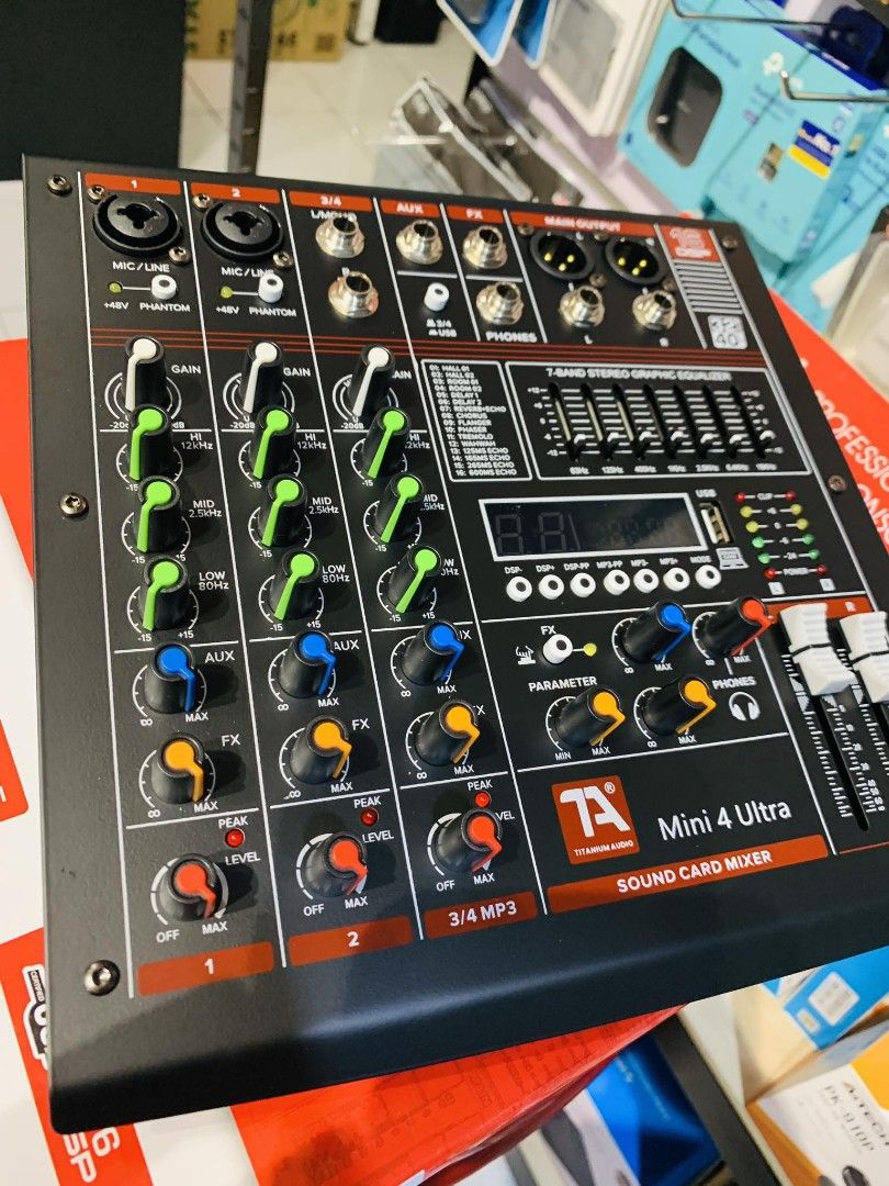 💯Titanium Mini4 Ultra 32Bit 4 Channel Mixing Console 16 DSP Effects Processor (Category: Soundbars, Speakers & Amplifiers) located in Makati City. Submitted by techubstoreandaccessories (Listing ID 1242532896, Image 2). Description: Titanium Mini4 Ultra 32Bit 4 Channel Mixing Console 16 DSP Effects Processor Onhand ready to ship‼️‼️ ✅BRANDNEW ORIGINAL & SEALED ✅ACTUAL PICTURE POSTED ✅ACCEPT WALK IN/PICK UP CLIENT 📍Location: Evangelista St. Maka