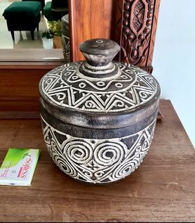 Tribal wooden carved container or jar / vase / planter / pot #boho bali balinese