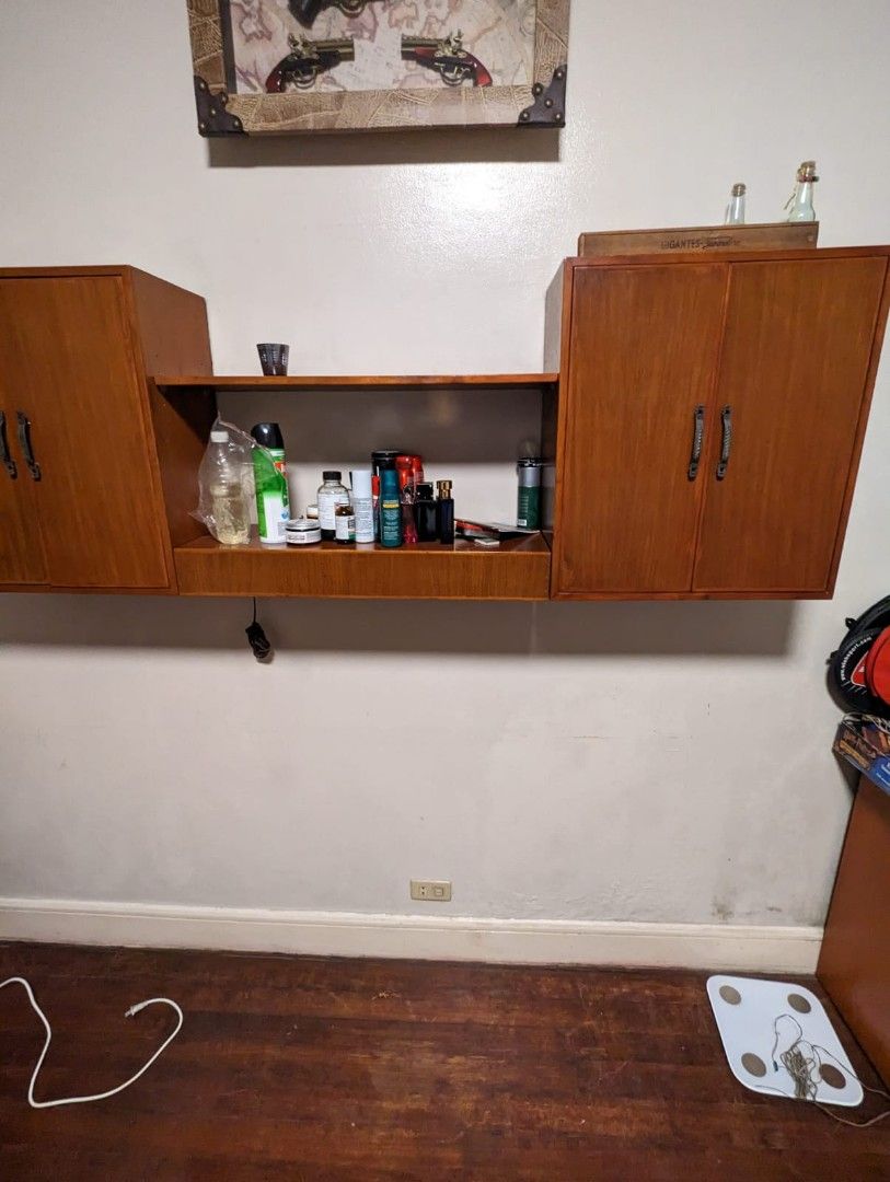 TV Console Cabinet Shelf Wall Mounted Wood (Category: TV Consoles) located in Makati City. Submitted by vish37 (Listing ID 1242555497, Image 2). Description: Perfect for your home Media console with shelves, cabinets for mounting on your wall has lighting unit under with switch made of pure wood not fiber super matibay, custom designed. already ready and wrapped just mount meetup makati 180cm x 60cm depth is 11 cm.
