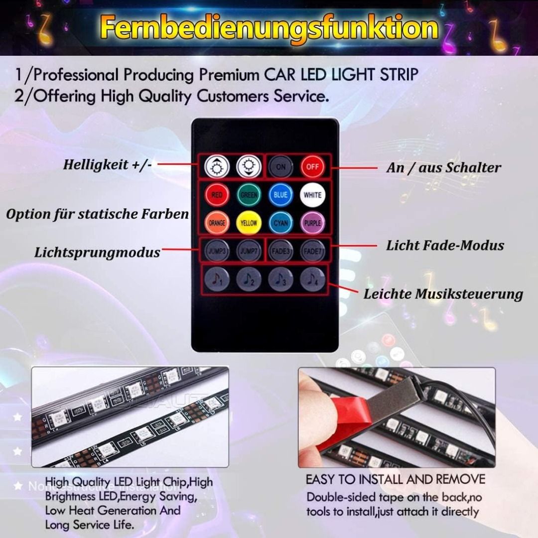 (USED) Car LED Strip Light Car Interior Footwell Lights, Car ...