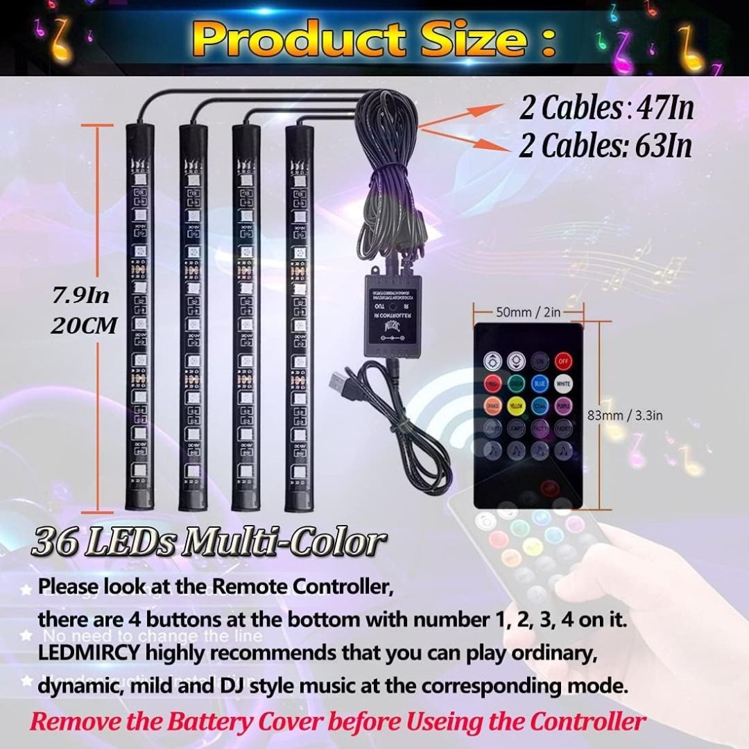 (USED) Car LED Strip Light Car Interior Footwell Lights, Car ...
