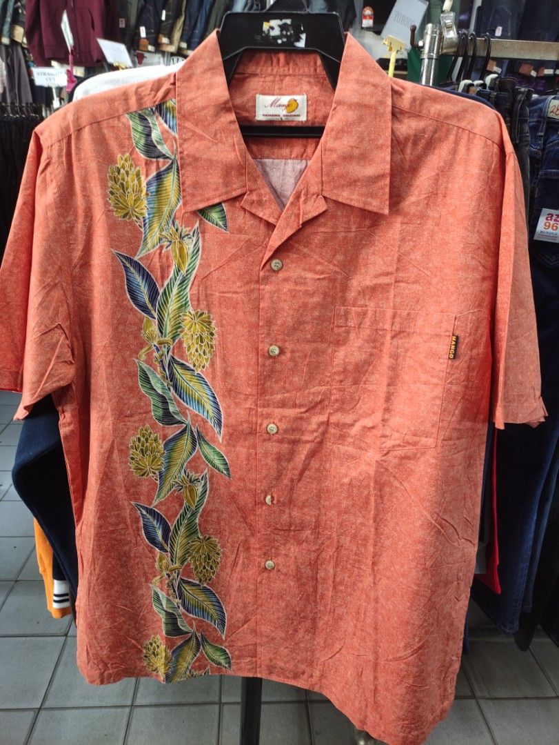 Vintage Mango Okinawa Japanese Hawaiian Floral Shirt Size XL Made in Japan