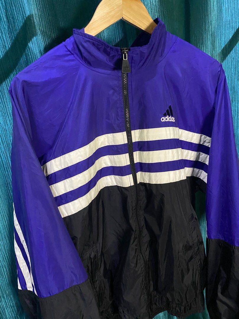 Purple adidas jacket white stripes 2025