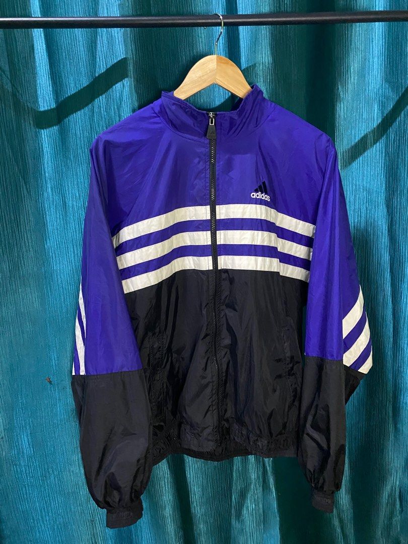 Purple adidas jacket white stripes 2025