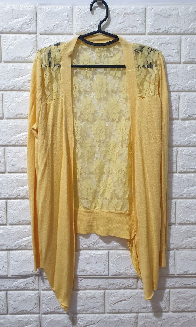 YELLOW LACE CARDIGAN LADIES SWEATER SMALL Women s Fashion Coats Jackets and Outerwear on Carousell