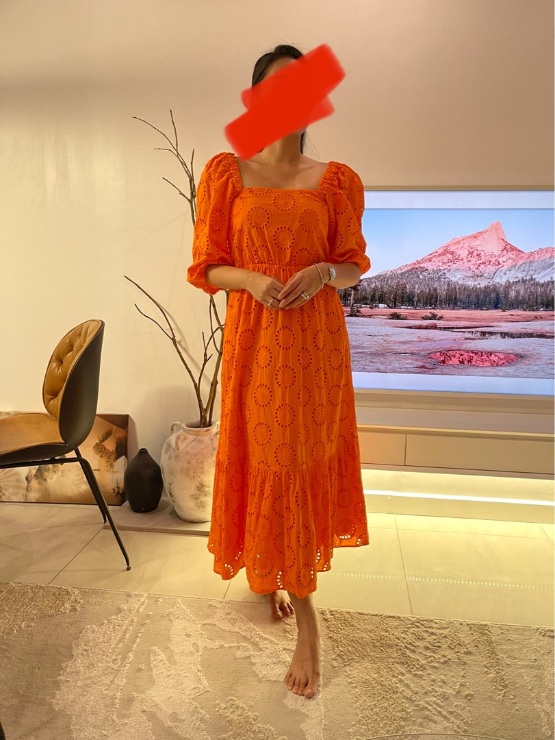 ZARA orange embroidered dress, Women's Fashion, Dresses & Sets, Dresses
