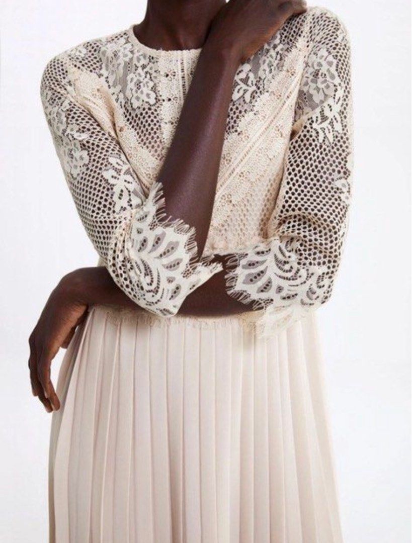 Zara pleated deals lace dress