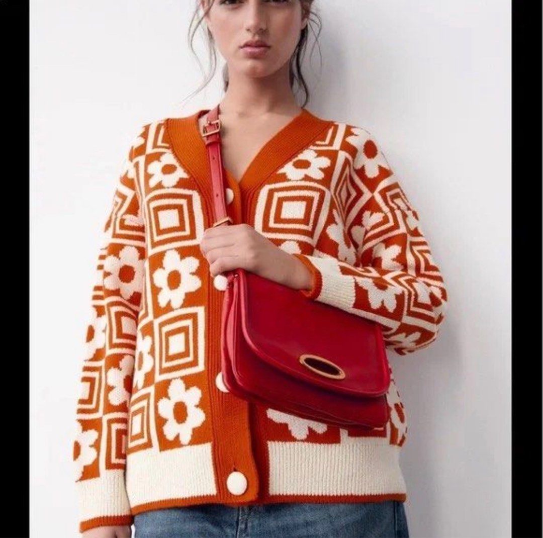 ZARA red leather crossbody bag with gold metal piece