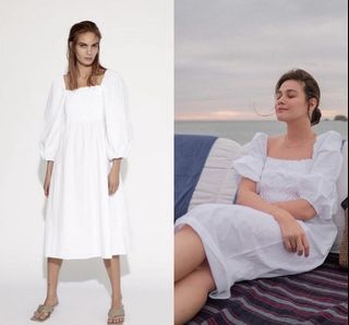 Zara White Poplin Midi Dress
