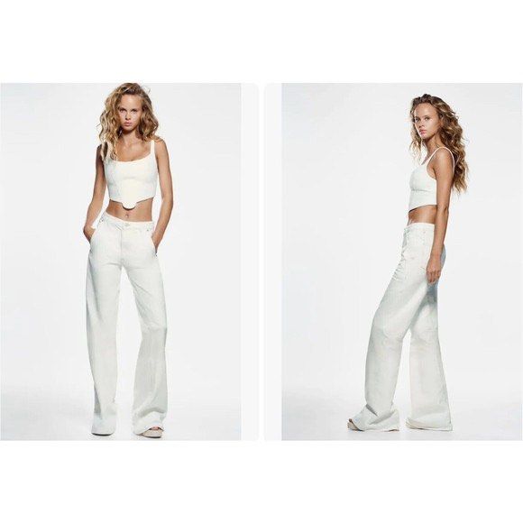 Zara Wide Leg Jeans Oyster White, Women's Fashion, Bottoms, Jeans on  Carousell
