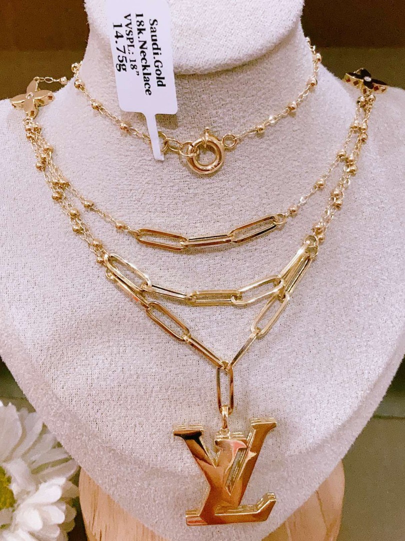 18K Saudi Gold LV Layered Necklace, Women's Fashion, Jewelry & Organizers,  Necklaces on Carousell