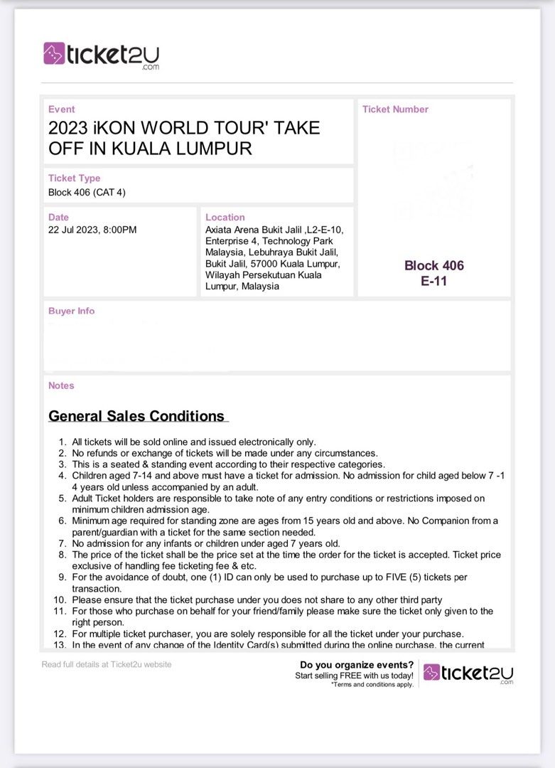 2x CAT4 Tickets iKON World Tour “Take Off” in Kuala Lumpur, Tickets