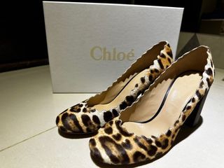 近全新 Chloè 馬毛 豹紋 粗根鞋 37