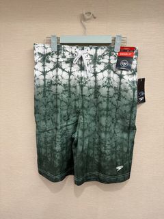 美國 Speedo 男 綠白漸層水紋海灘褲 size M