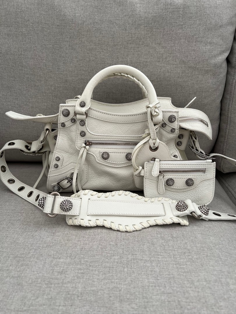Balenciaga Neo Cagole White XS with Rhinestones Luxury Bags