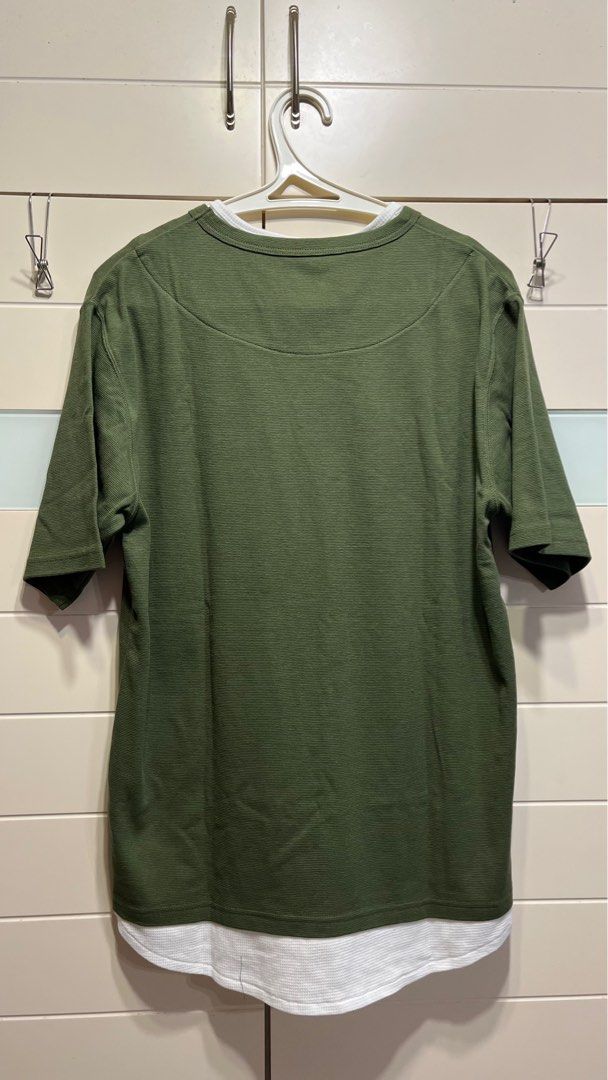 Beams fake layer tee 假兩件綠色size:M, 男裝, 上身及套裝, T-shirt