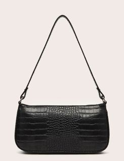 black croc baguette bag