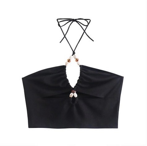 Halter beaded hollow out backless cut out top