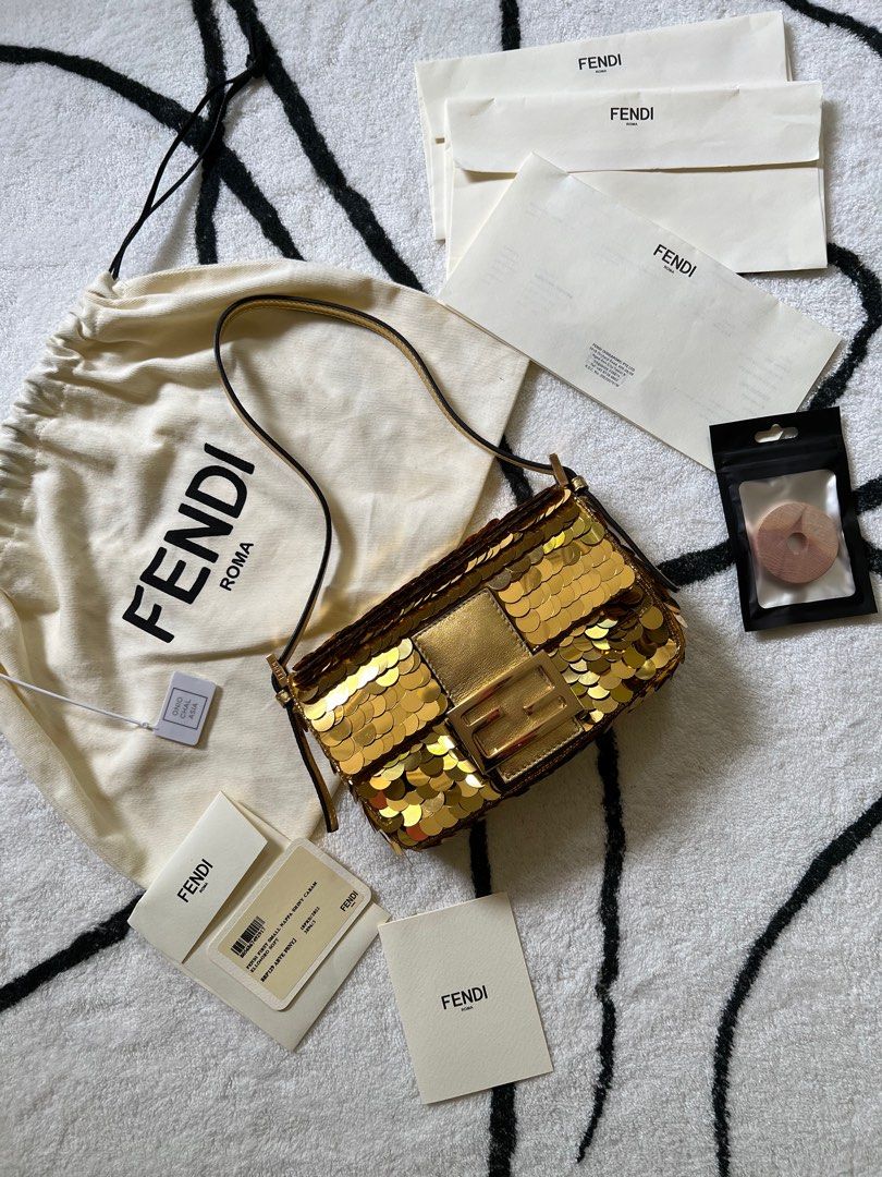 Fendi Vintage Zucchino Monogram Pochette Mini Bag Gold Cotton Blend Rank AB